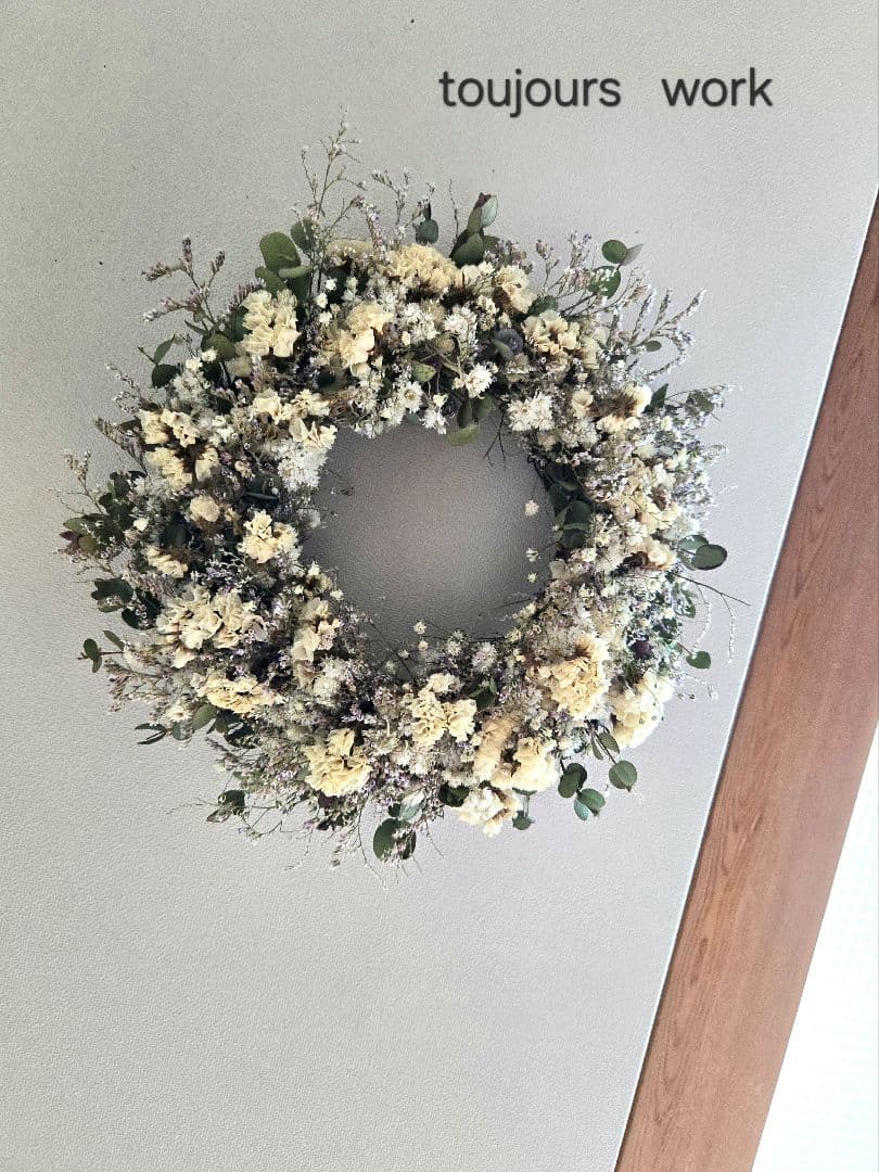 ハーフリース　ドライフラワーリース　ナチュラル