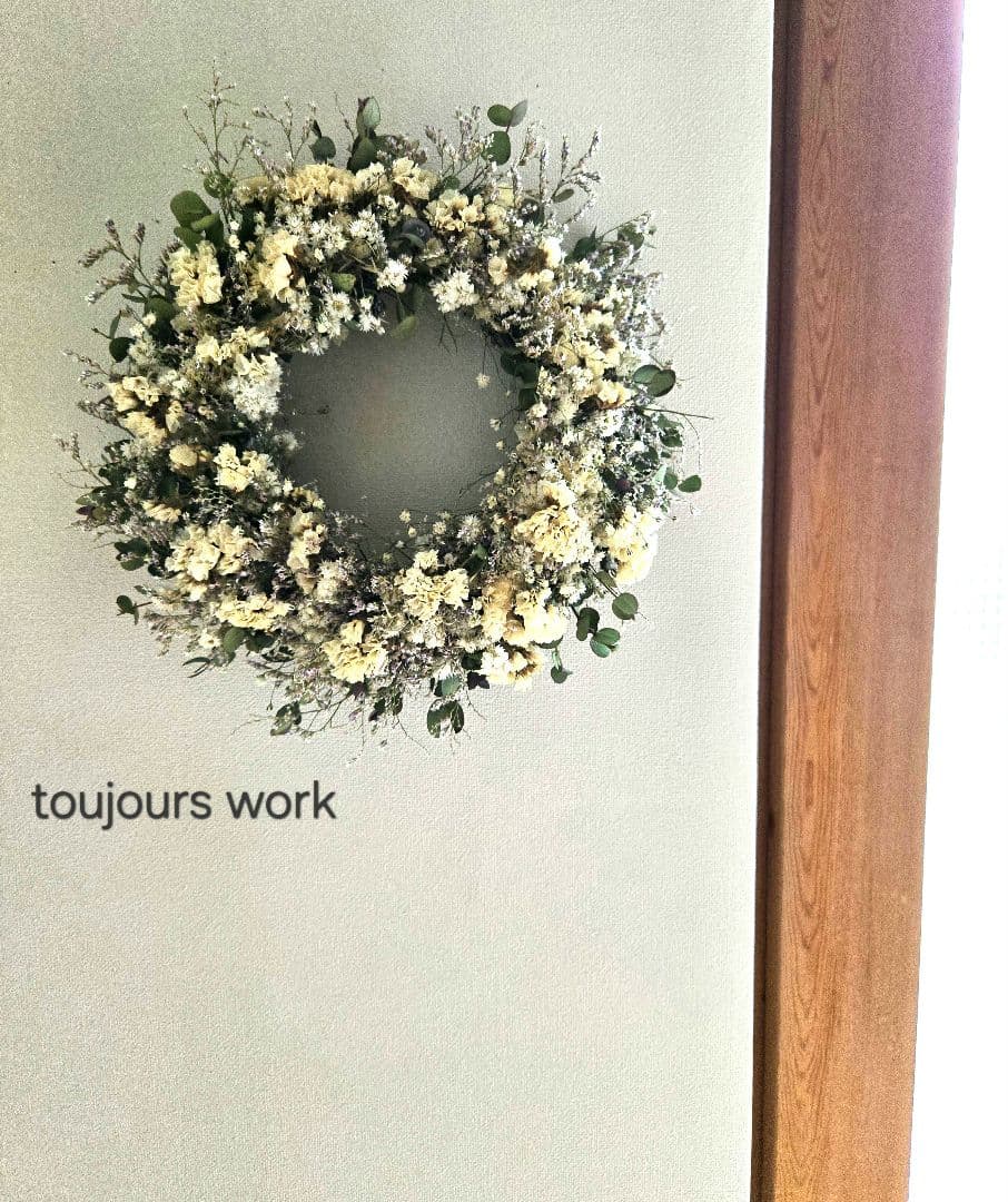 ハーフリース　ドライフラワーリース　ナチュラル