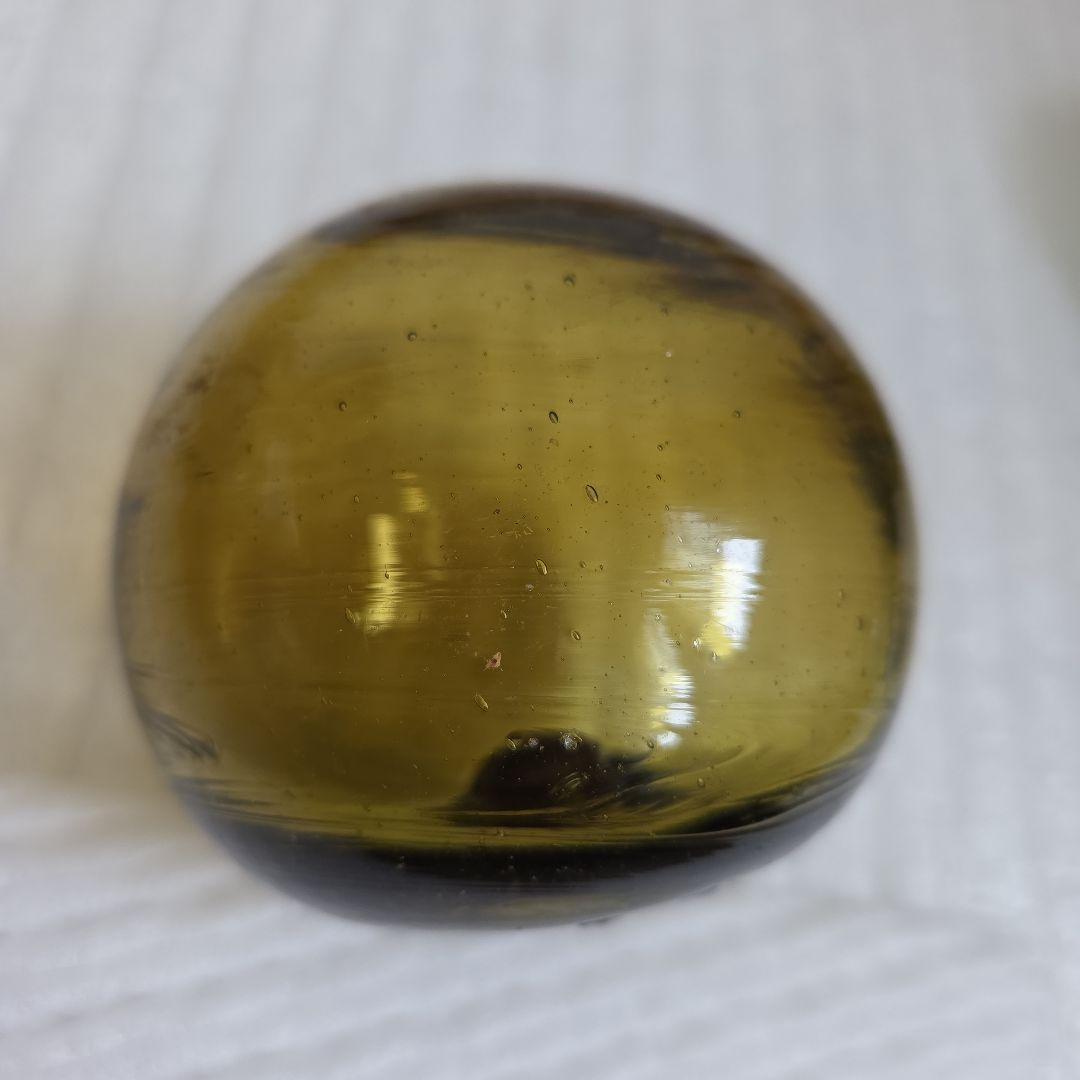 ガラス浮き玉 緑 黄茶色 ☆缶 青ボタン