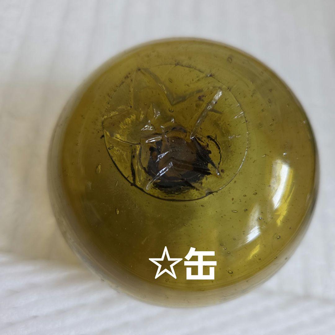 ガラス浮き玉 緑 黄茶色 ☆缶 青ボタン