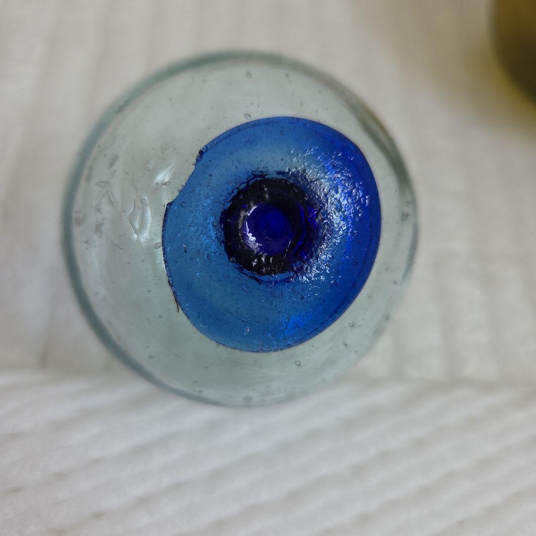 ガラス浮き玉 緑 黄茶色 ☆缶 青ボタン