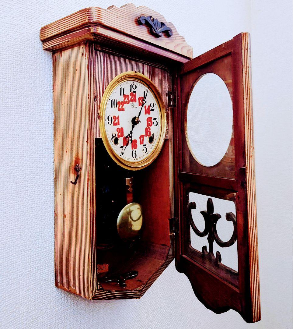 専用〈完動・美品〉鯱鉾印時計社 宮型ゼンマイ式振り子時計 ボンボン