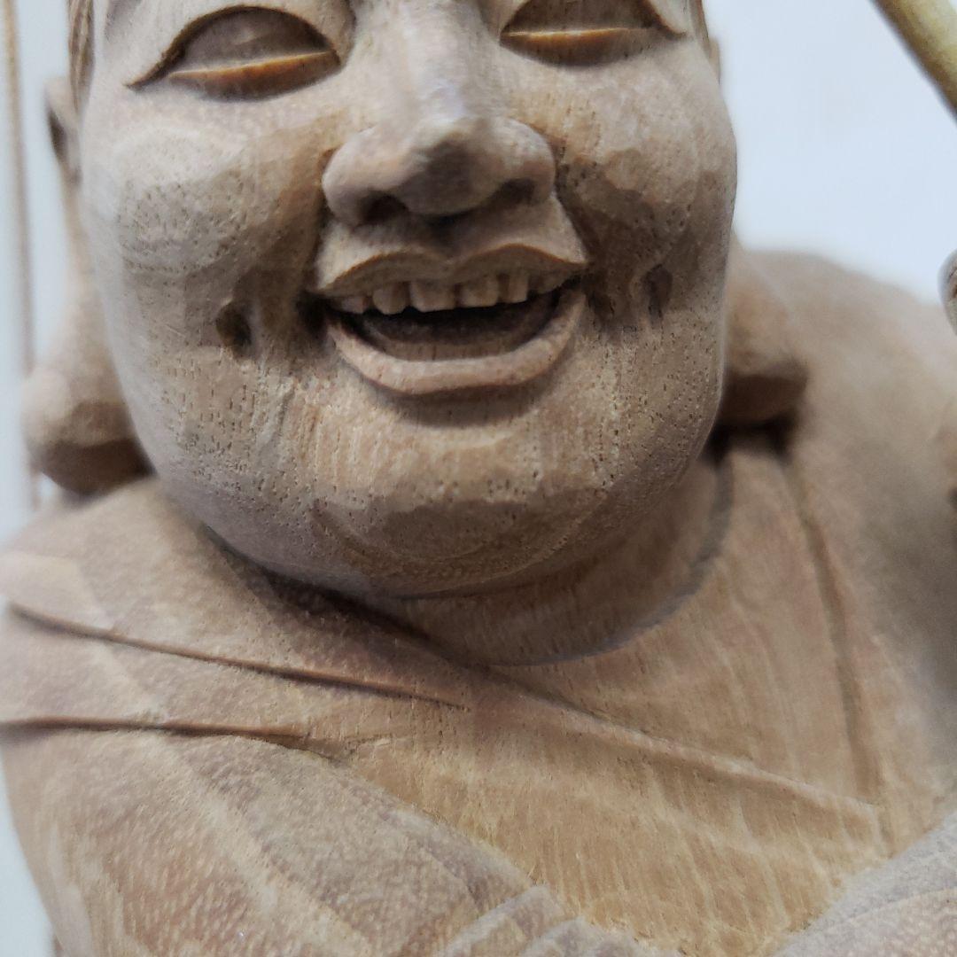 Bフライデー蔵出し特価縁起物七福神楠材恵比寿像えべっさん身丈23cm棹