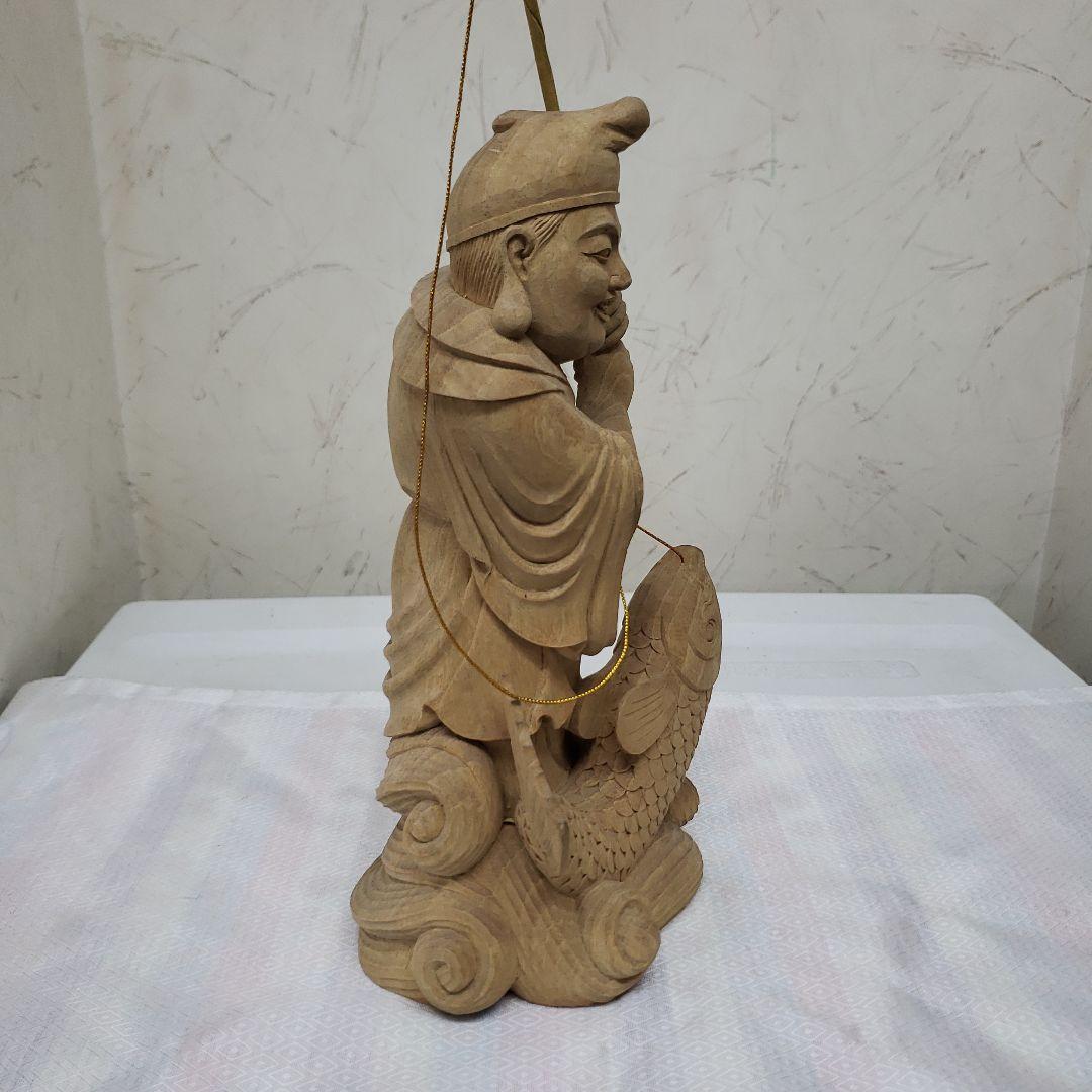 Bフライデー蔵出し特価縁起物七福神楠材恵比寿像えべっさん身丈23cm棹