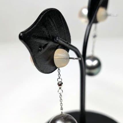 【リメイク新品】K14WG アコヤ真珠×タヒチ黒蝶真珠 2WAYピアス