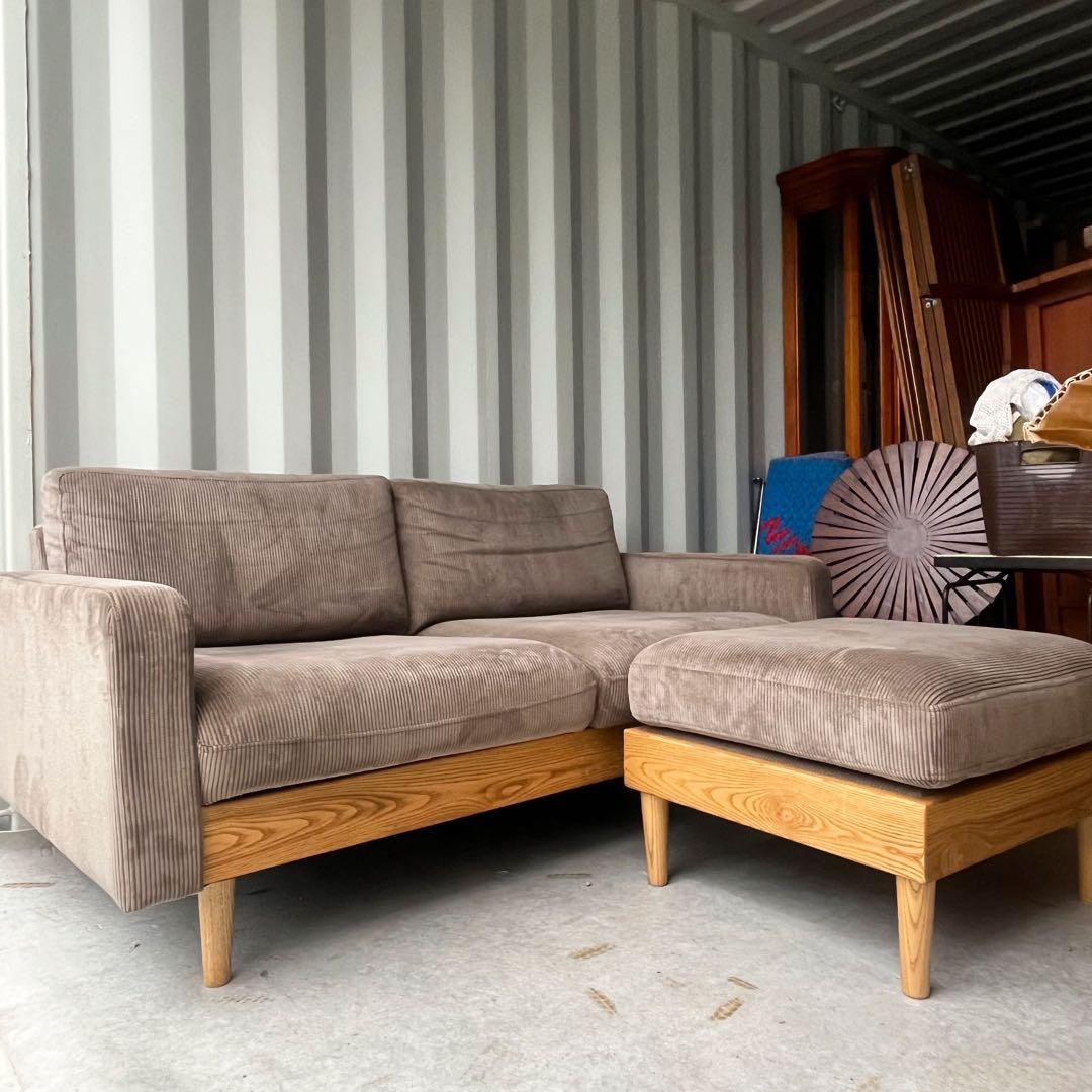 取付無料！関家具 クラッシュゲート フリート コーデュロイ2Pソファ・オットマン