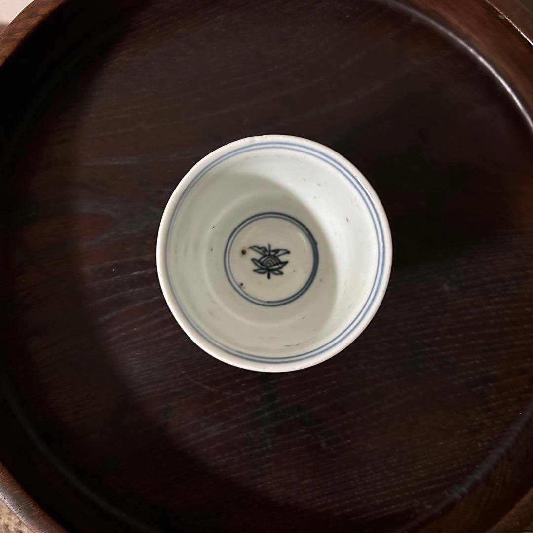 古伊万里蕎麦猪口大きめ猪口1点 江戸幾何学文 アンティーク 骨董白磁