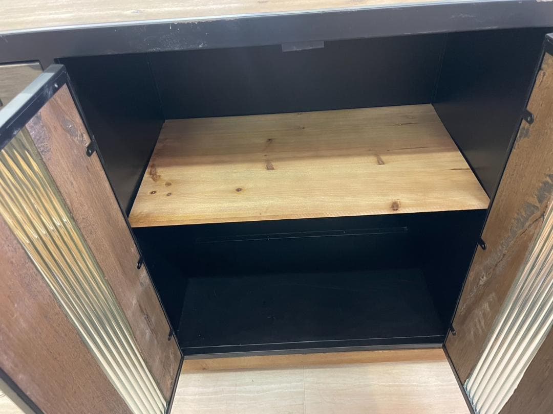 天然木　スチール　キャビネット　インダストリアル　サイドボード　引出　レトロ　棚