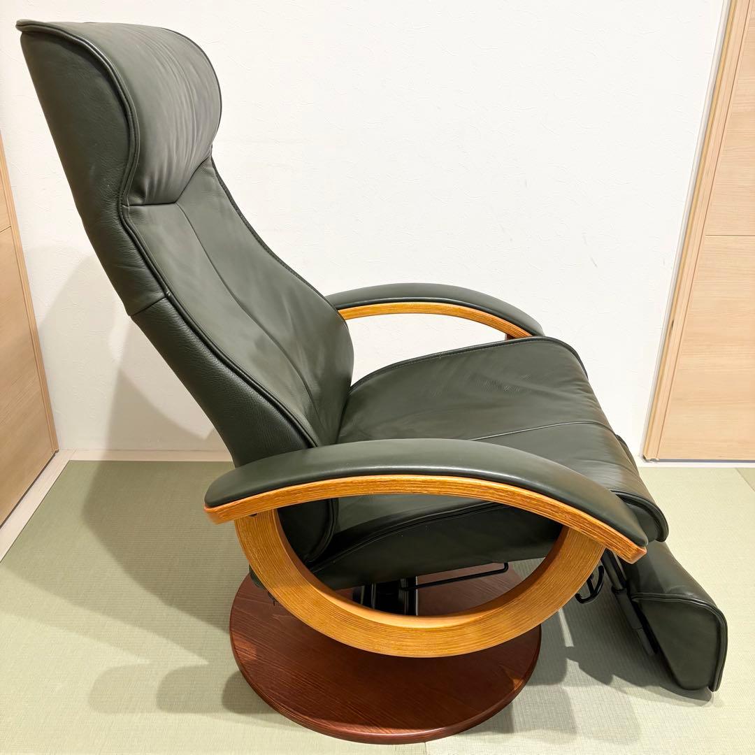 デンマーク製 KEBE ケベ 本革 リクライニングチェア KE ダークグリーン