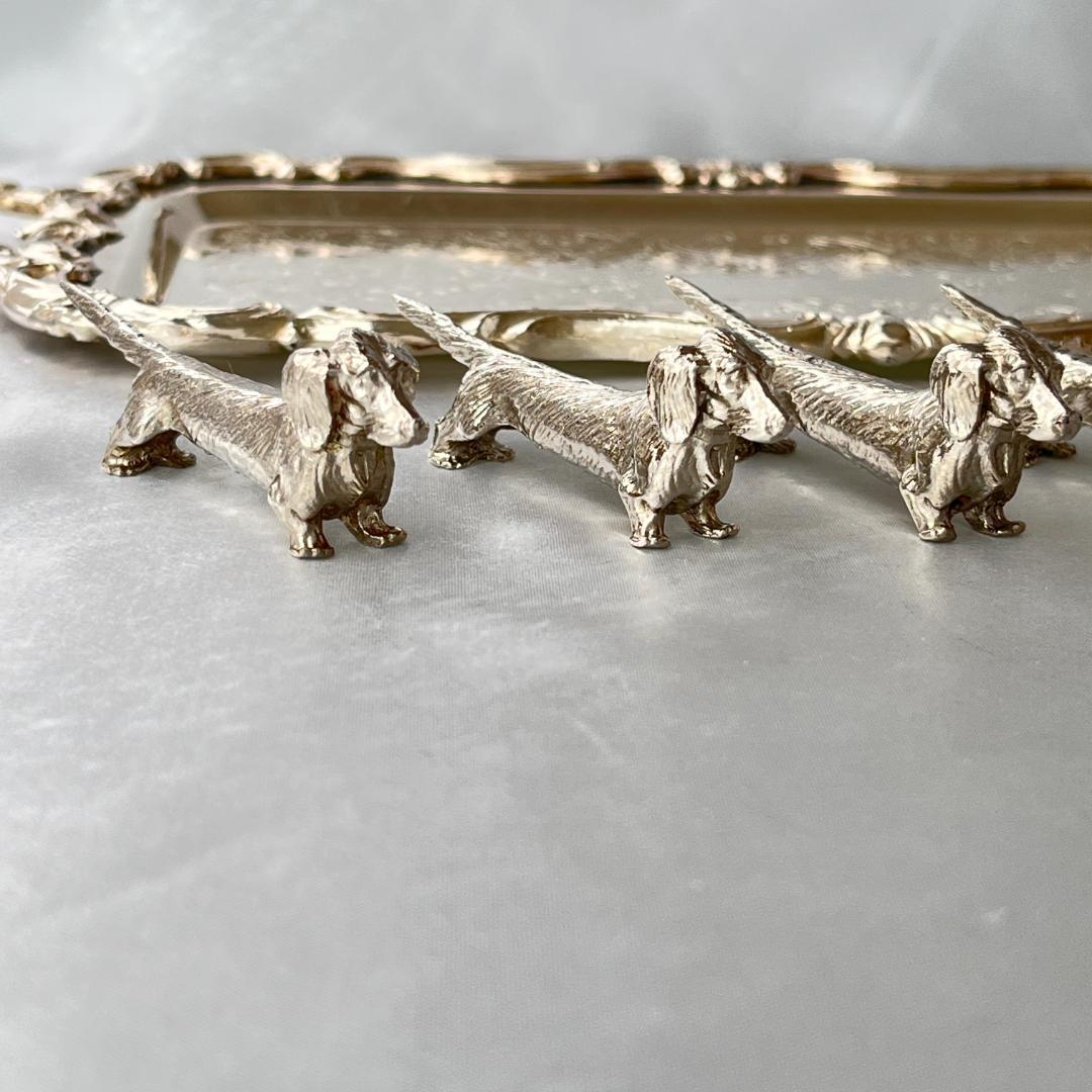 【仏蘭西】 ダックスフンドのナイフレスト 5個組【シルバープレート】