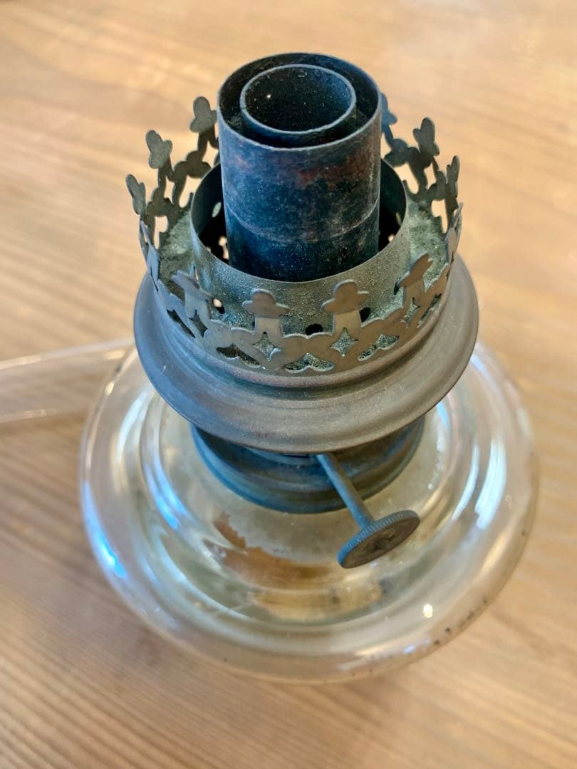 オイルランプ　和ガラス　ブルーガラス　当時もの　可動品　電笠　大正　昭和レトロ