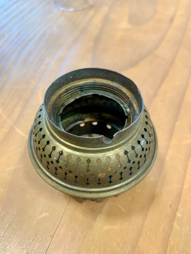 オイルランプ　和ガラス　ブルーガラス　当時もの　可動品　電笠　大正　昭和レトロ