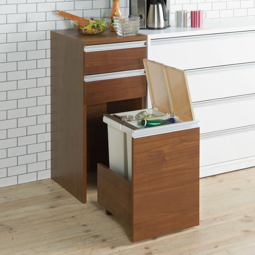 【まるぽんさん】ナチュラル　ゴミ箱付きキッチンすき間収納庫