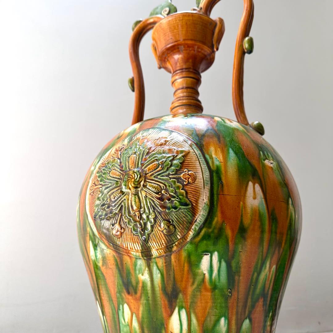 唐三彩 壺 双耳 唐物 装飾 中国美術 中国古玩 骨董