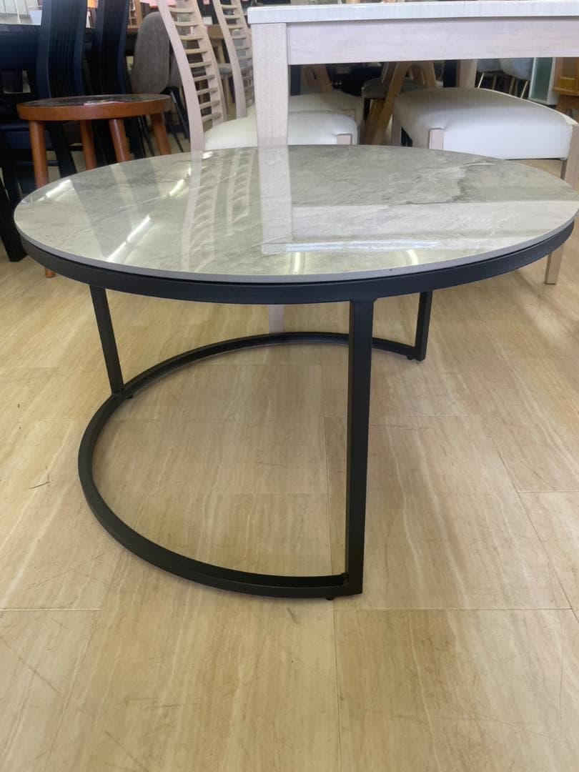 大理石風　ネストテーブル　テーブルセット　丸　円　テーブル　ホワイト　白　大理石