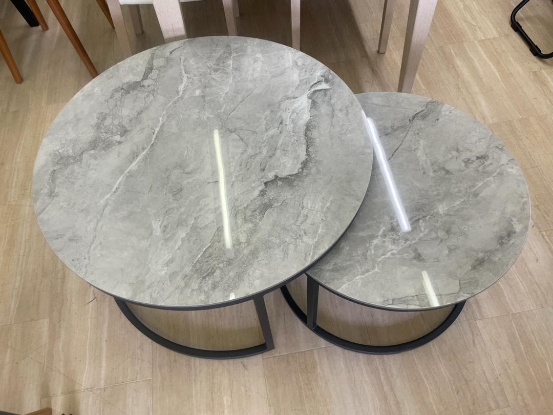 大理石風　ネストテーブル　テーブルセット　丸　円　テーブル　ホワイト　白　大理石