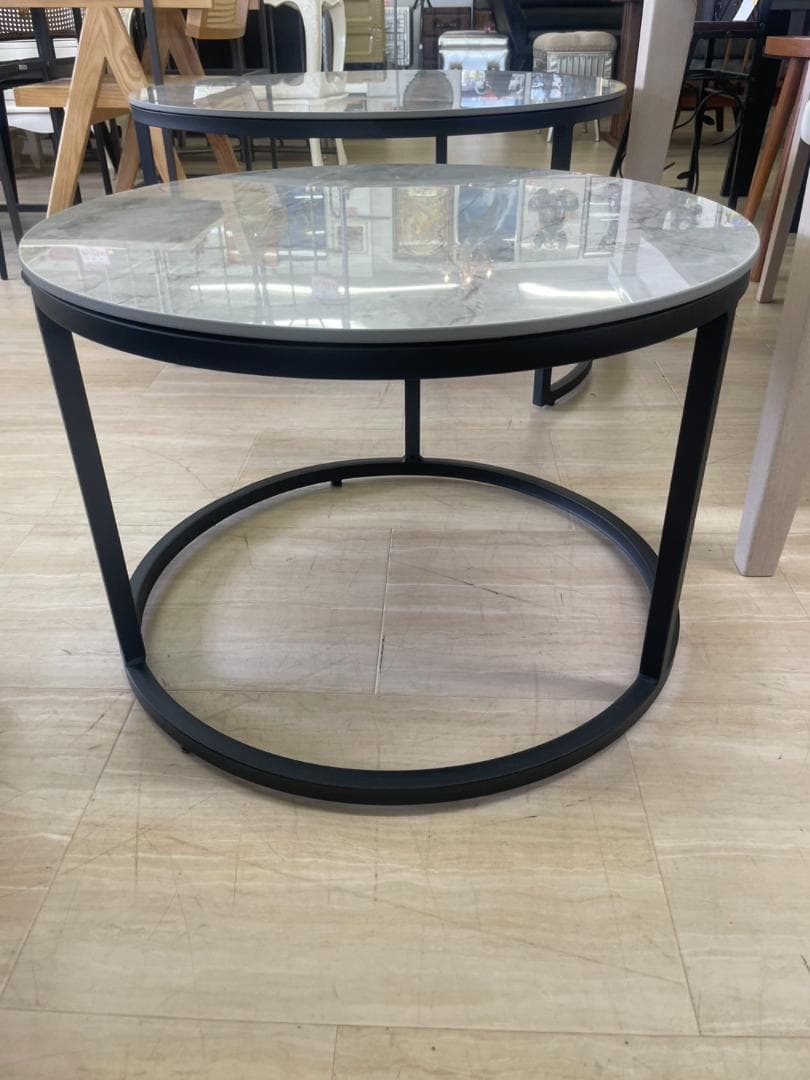 大理石風　ネストテーブル　テーブルセット　丸　円　テーブル　ホワイト　白　大理石