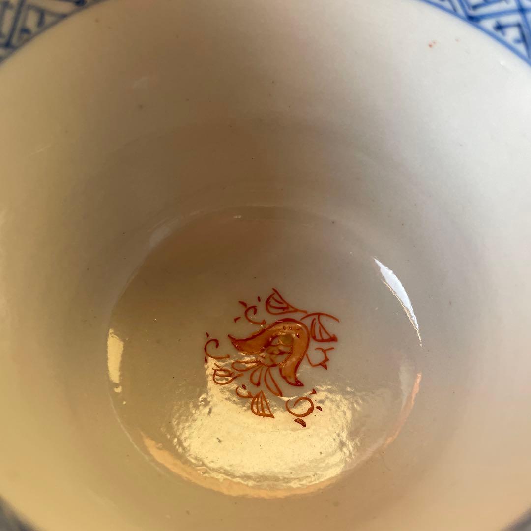 幕末明治　伊万里焼　染付　金彩　牡丹　吉祥文様　2客組