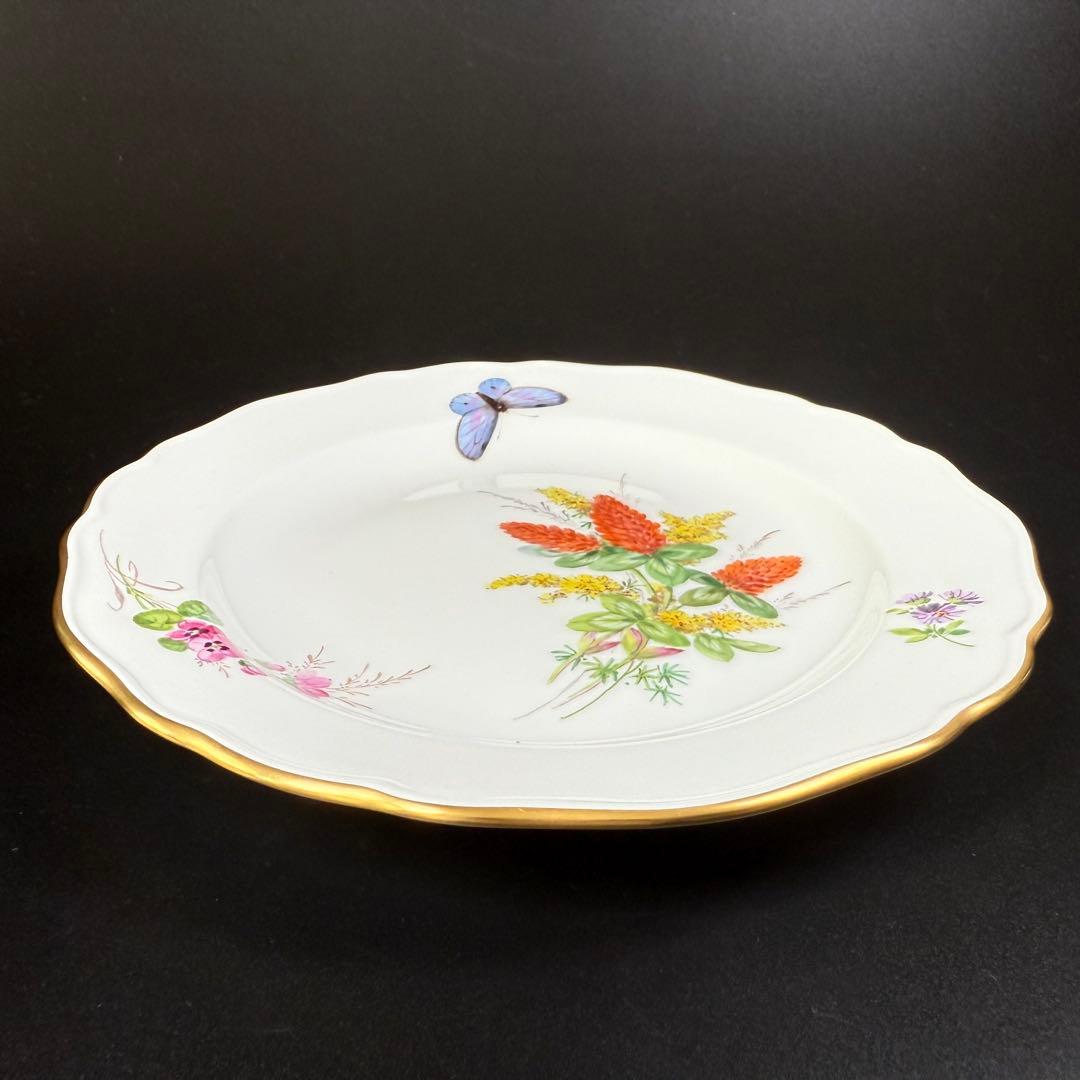 未使用 マイセン 金彩 自然主義 花 蝶 プレート(18cm)1枚①、1級品