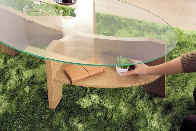 ガラス天板棚付オーバルテーブル幅105cmローテーブル ガラステーブル（223）