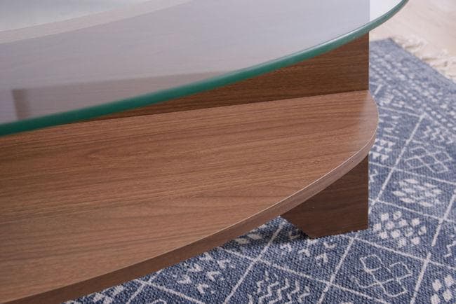 ガラス天板棚付オーバルテーブル幅105cmローテーブル ガラステーブル（223）