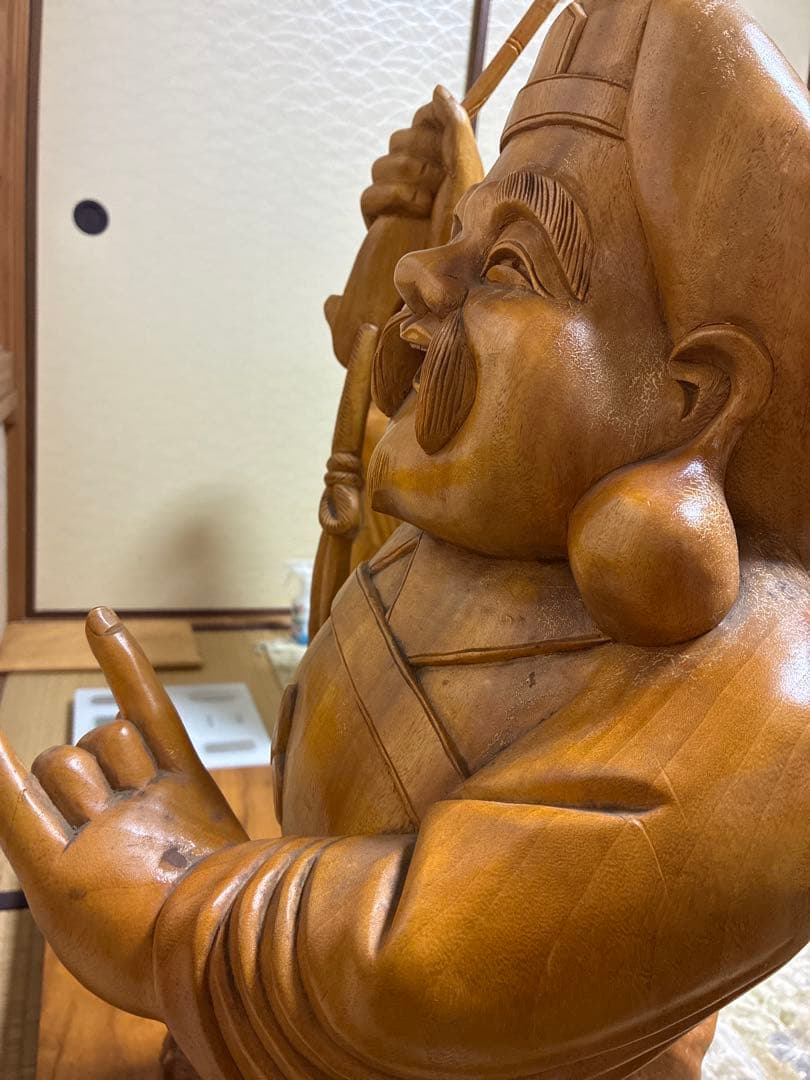 【値下げ】アンティーク金絲楠木 恵比寿大黒天 木の手彫り一対 80cm 大型