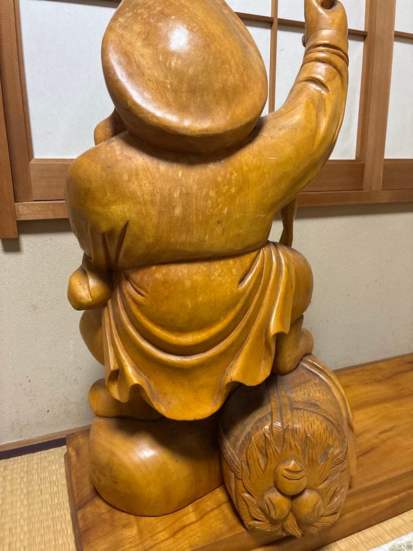 【値下げ】アンティーク金絲楠木 恵比寿大黒天 木の手彫り一対 80cm 大型