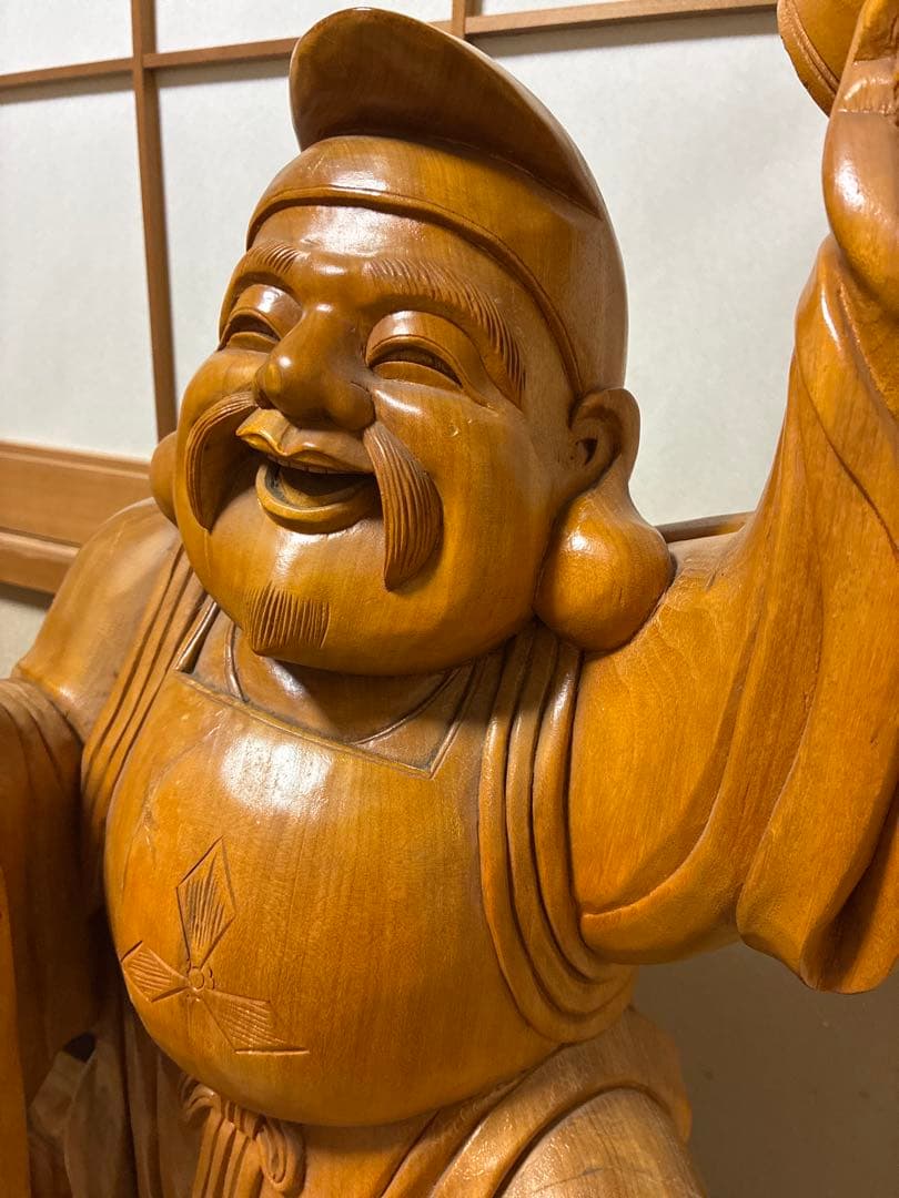 【値下げ】アンティーク金絲楠木 恵比寿大黒天 木の手彫り一対 80cm 大型