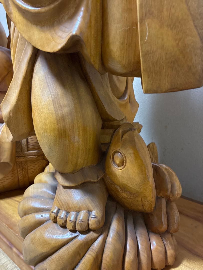 【値下げ】アンティーク金絲楠木 恵比寿大黒天 木の手彫り一対 80cm 大型