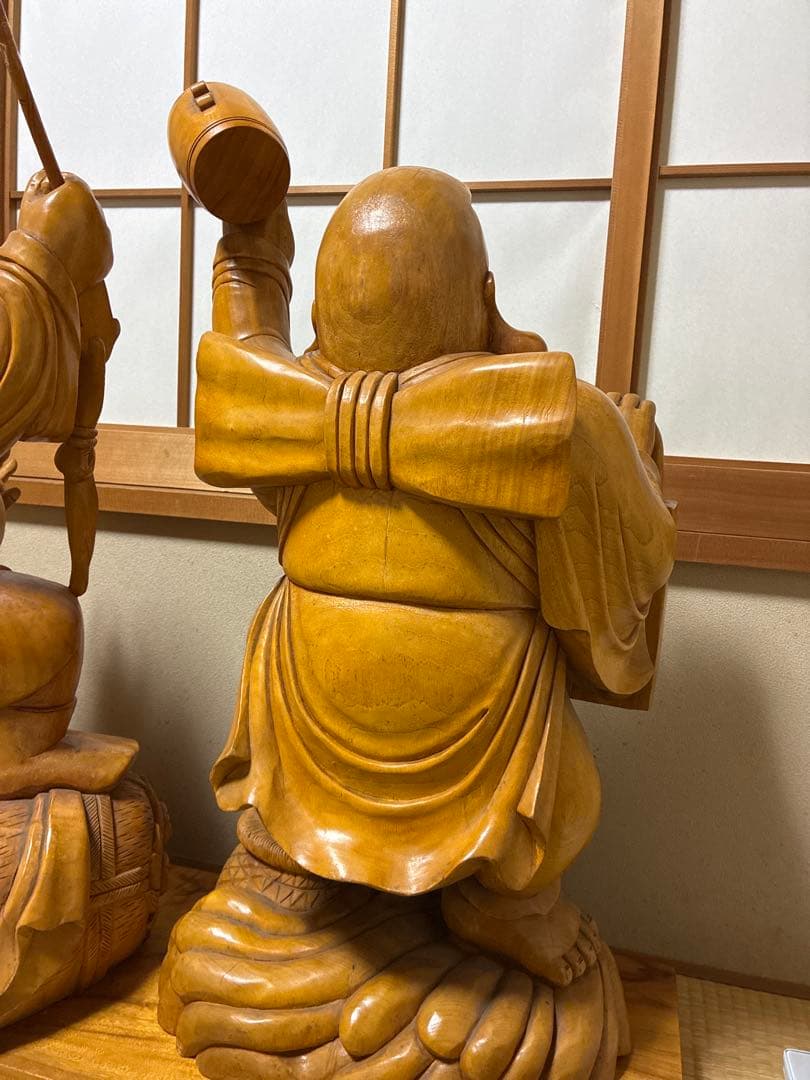 【値下げ】アンティーク金絲楠木 恵比寿大黒天 木の手彫り一対 80cm 大型