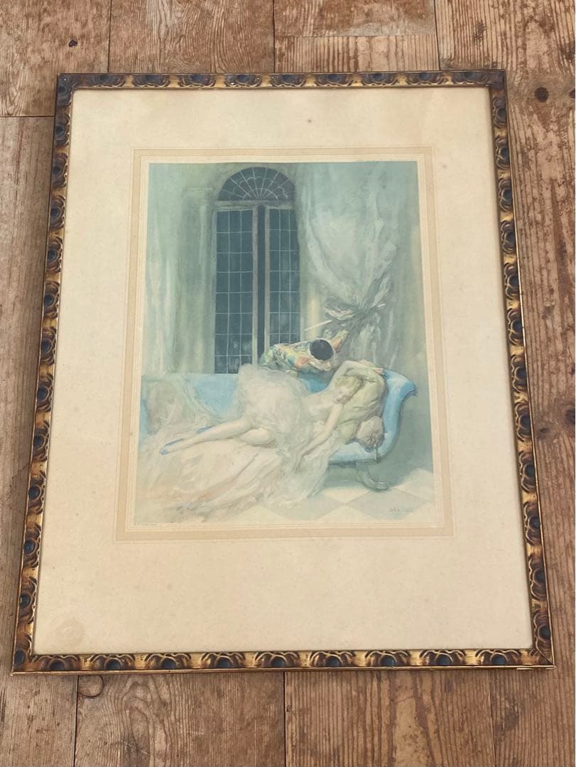 絵画 水彩画 アンティーク 額装 イギリス 1920年代 アールデコ