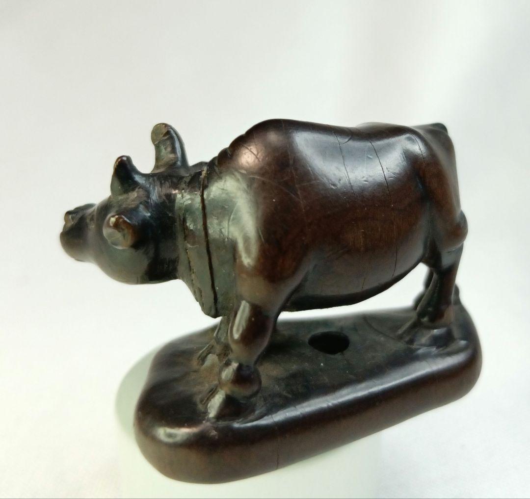 柘植彫 根付「牛に引かれて善光寺参り」 江戸時代 古民具