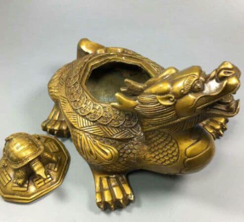 真鍮の龍亀香炉八卦子母亀置物