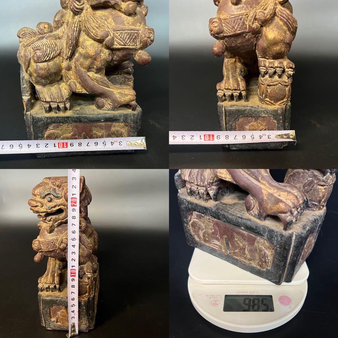 ◎古道具 庵々◎清朝中後期 木彫 守護獅子置物◎狛犬 唐物中国古美術 骨董古寺院