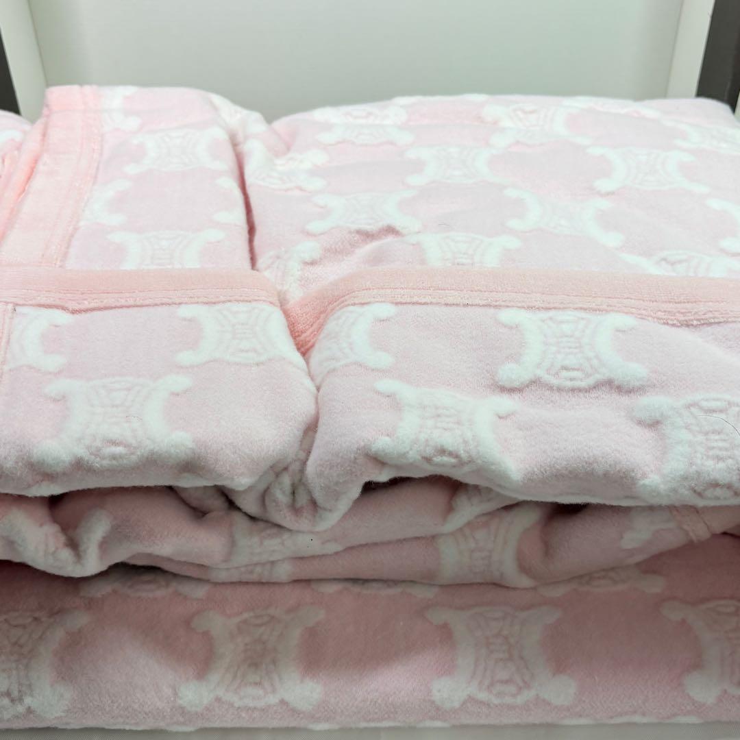 CELINE セリーヌ　マカダムトリオンフ総柄　綿毛布　ピンク　ギフト