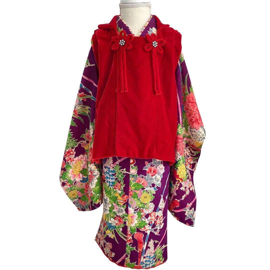 七五三　アンティーク 花づくし 女の子 子供着物 No760