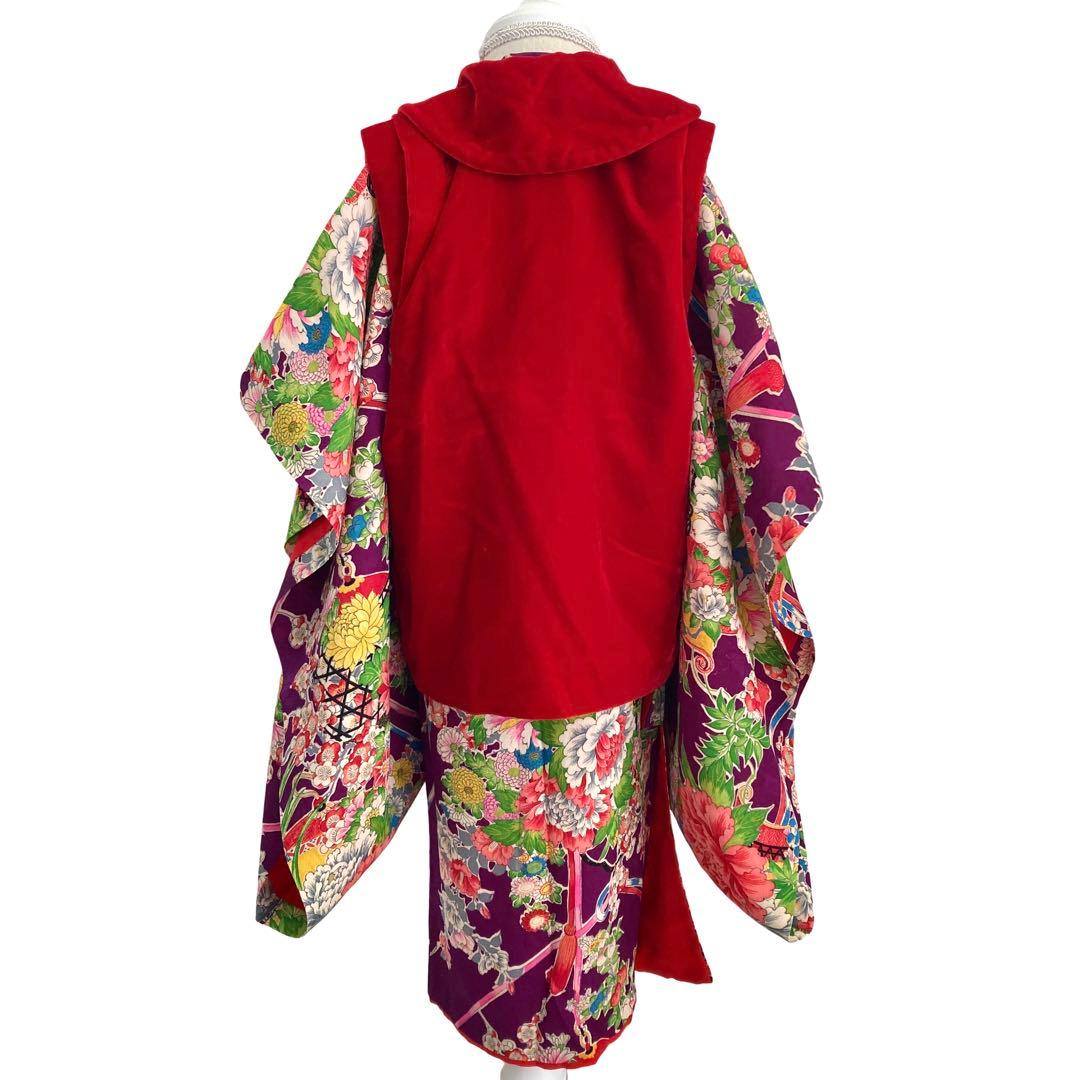 七五三　アンティーク 花づくし 女の子 子供着物 No760