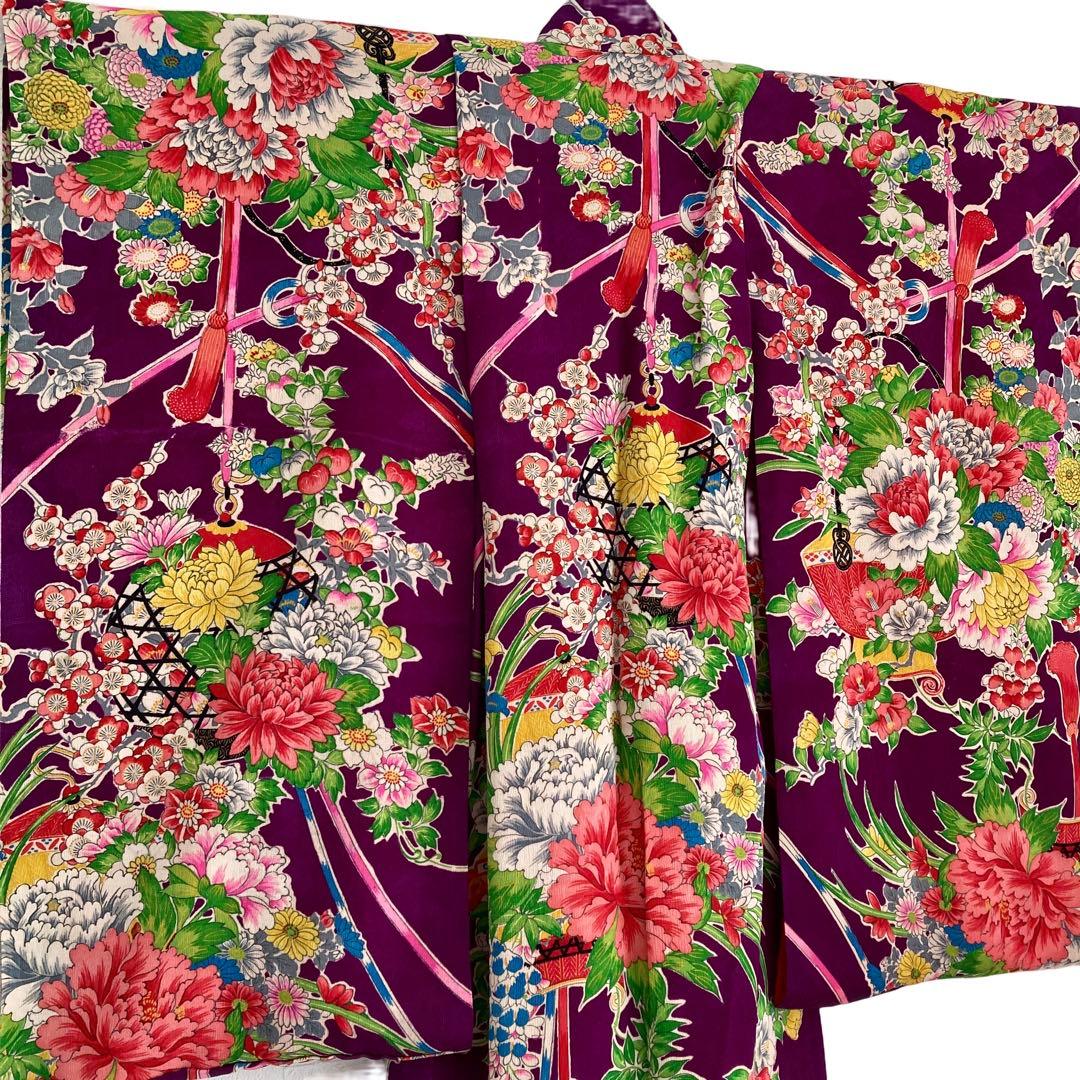 七五三　アンティーク 花づくし 女の子 子供着物 No760