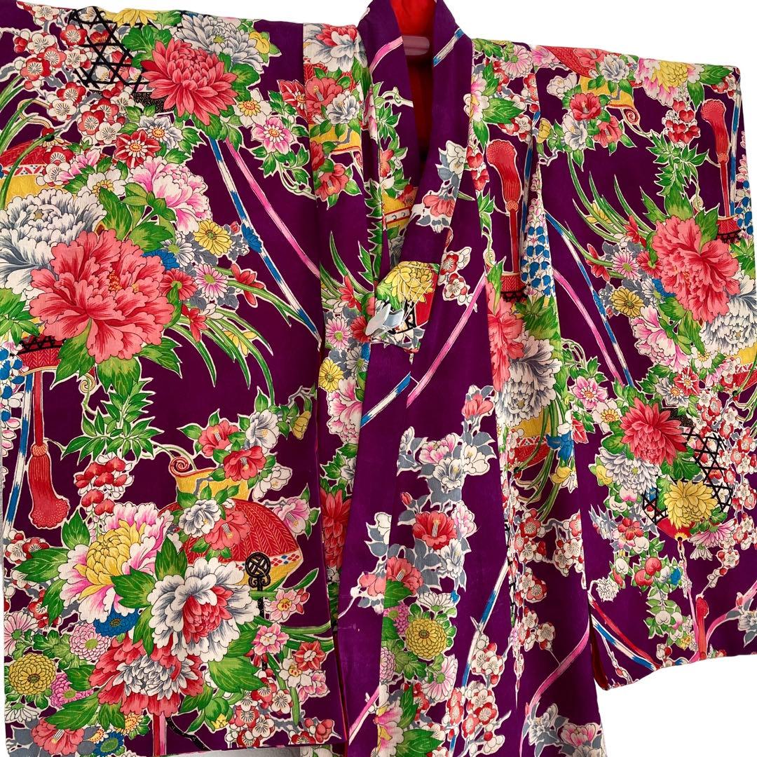 七五三　アンティーク 花づくし 女の子 子供着物 No760