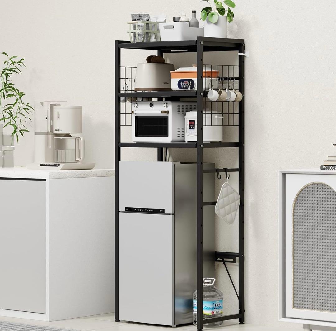 伸縮レンジラック 幅50-80cm 高さ調整＆2口コンセント付