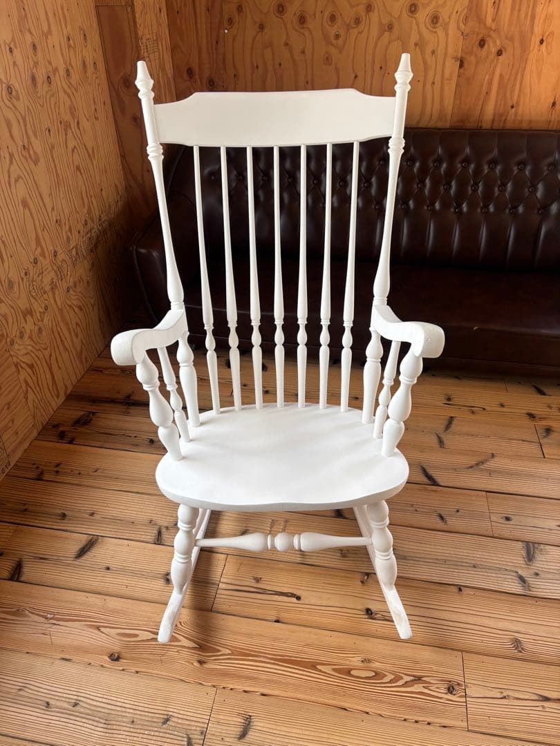 ホワイトペイント白い木製ロッキングチェアヴィンテージシャビーシックフレンチロココ