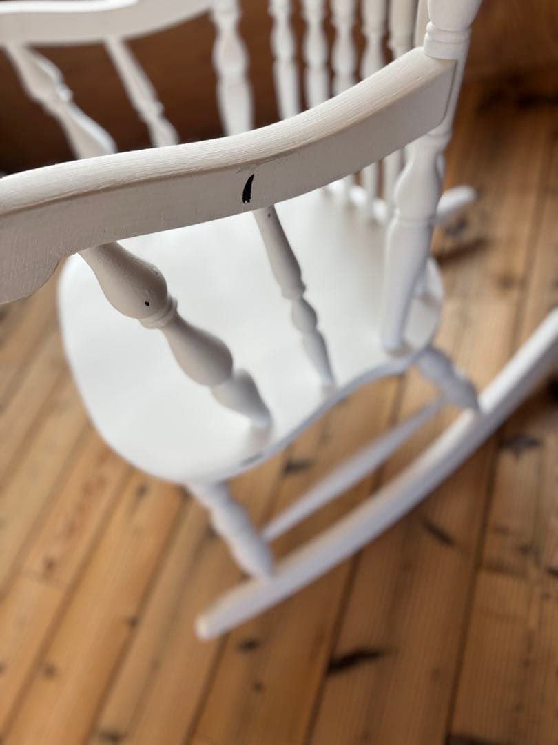 ホワイトペイント白い木製ロッキングチェアヴィンテージシャビーシックフレンチロココ