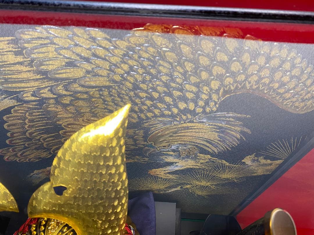 東京久月　五月人形　家紋付き龍頭付き兜飾りオルゴール付きガラスケース入