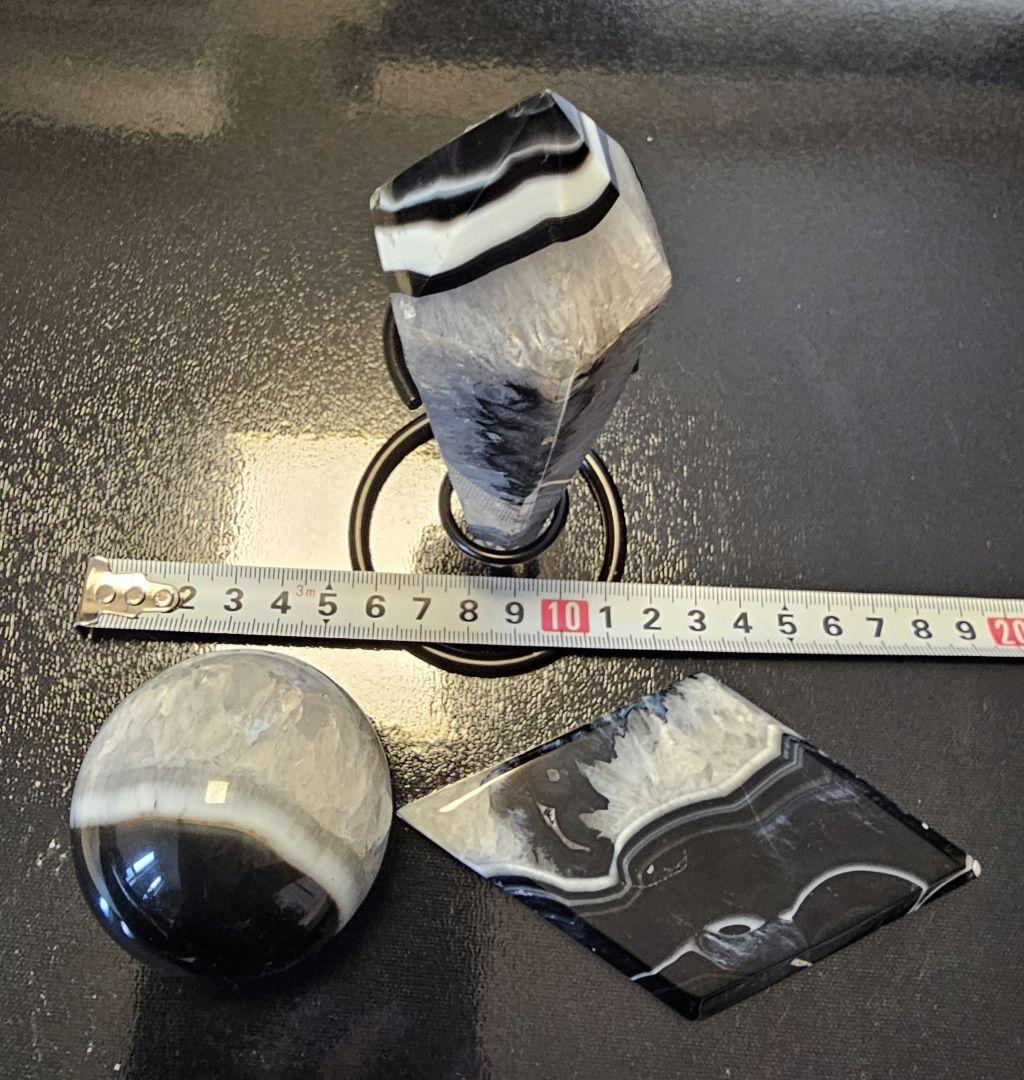 お得セット！水晶共生ブラック瑪瑙★虹多数３点セット六角柱 スフィア