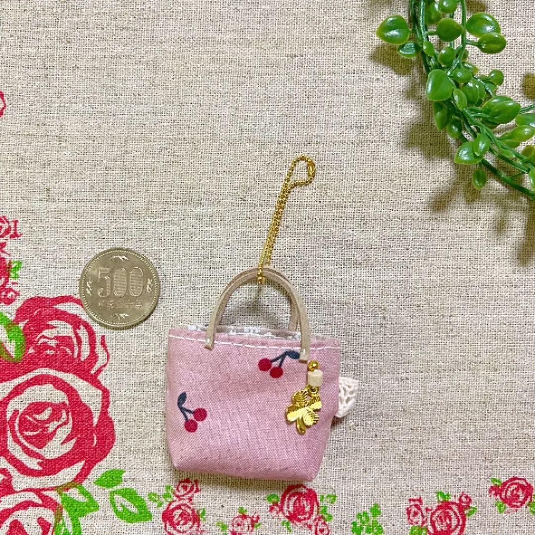 No.2202-25 ミニチュアトートサシェ（香り袋）くすみピンク＊さくらんぼ