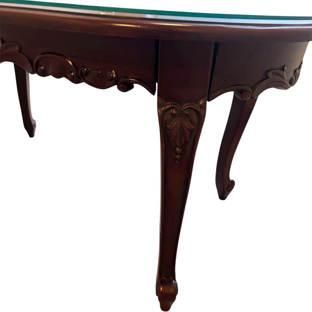 イタリアンクラシカルデザイン アンティーク調　ローテーブル ガラス天板 猫脚