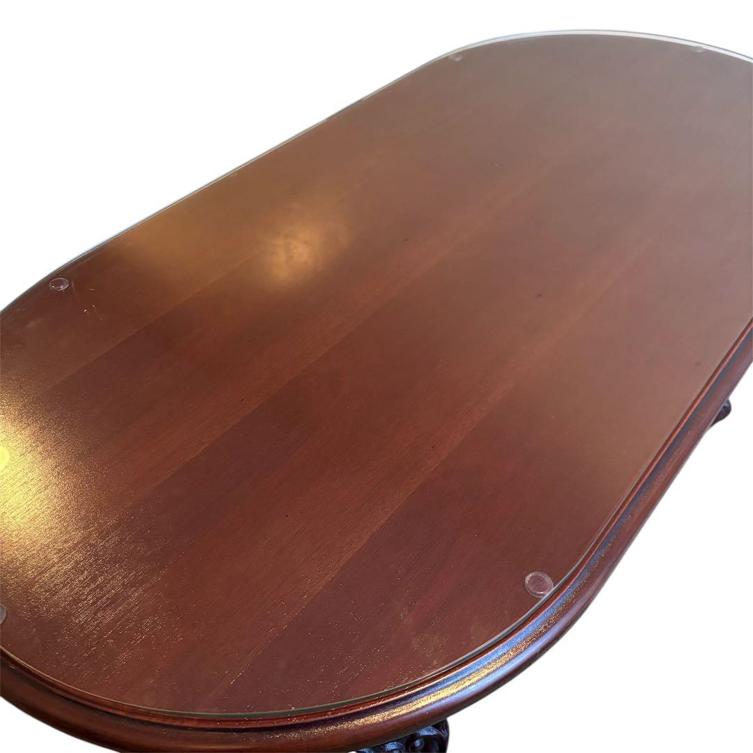 イタリアンクラシカルデザイン アンティーク調　ローテーブル ガラス天板 猫脚