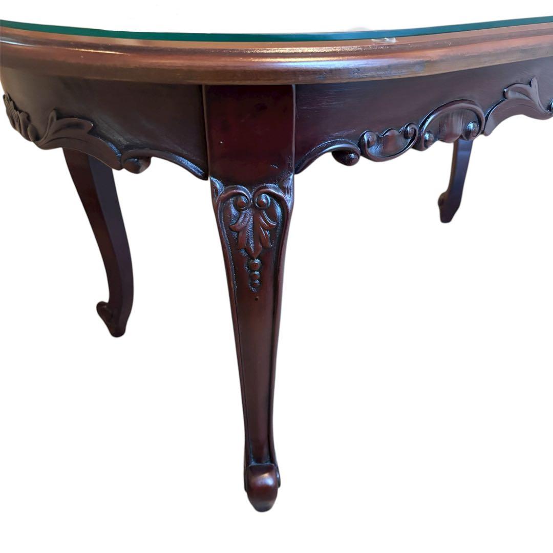 イタリアンクラシカルデザイン アンティーク調　ローテーブル ガラス天板 猫脚