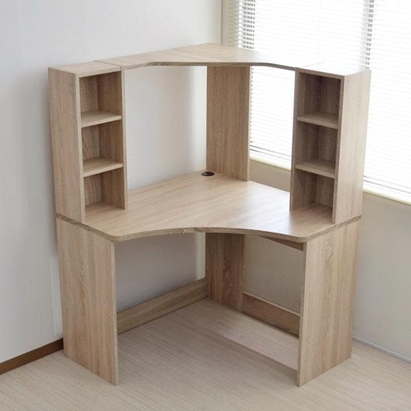 《新品・送料無料》パソコンデスク コーナー 書棚付き オーク L字型 机 オーク