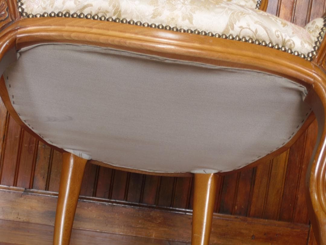 イタリア製☆ロココ様式☆スプーンバックチェア☆猫脚 鋲打ち 高級ジャガード織